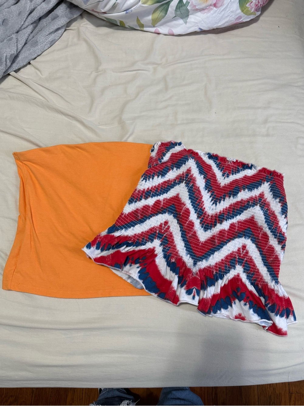 Orange Tube Top & Red-White-Blue Chevron Ruffle Tube Top Set